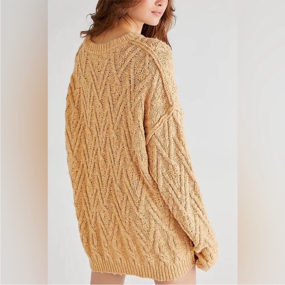$148 Free People Womens Isla Cable Tunic
-Sweat Camel SZ XS Oversized NWT - Picture 2 of 5